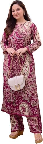 Women Cotton Kurta Pant Set | Straight Tunic with Floral Applique | 2-Piece Kurta Set For Women in Saudi Arabia