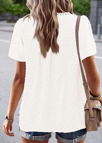 BETTE BOUTIK Summer Womens Short Sleeve Boho Tops Fashion Casual Crew Neck Shirts Swiss Dots Blouses in Saudi Arabia