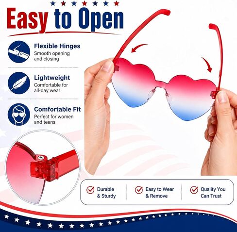 4th of July Accessories Set for Women – Patriotic Headband, Heart Shaped Sunglasses & USA Flag Necklace, Red White and Blue Accessories, Fourth of July Outfit & Memorial Day Party Supplies in Saudi Arabia