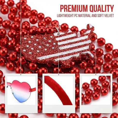 4th of July Accessories Set for Women – Patriotic Headband, Heart Shaped Sunglasses & USA Flag Necklace, Red White and Blue Accessories, Fourth of July Outfit & Memorial Day Party Supplies in Saudi Arabia