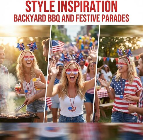 4th of July Accessories Set for Women – Patriotic Headband, Heart Shaped Sunglasses & USA Flag Necklace, Red White and Blue Accessories, Fourth of July Outfit & Memorial Day Party Supplies in Saudi Arabia