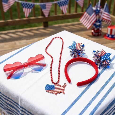 4th of July Accessories Set for Women – Patriotic Headband, Heart Shaped Sunglasses & USA Flag Necklace, Red White and Blue Accessories, Fourth of July Outfit & Memorial Day Party Supplies in Saudi Arabia