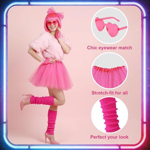 JATEBI 80s Women Costume Accessories Set for Women Party Outfit with Bob Wig TUTU Skirt Heart Sunglasses for Party Cosplay in Kuwait