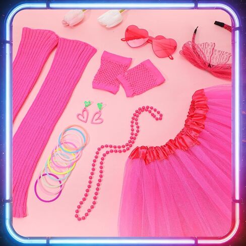 JATEBI 80s Women Costume Accessories Set for Women Party Outfit with Bob Wig TUTU Skirt Heart Sunglasses for Party Cosplay in Kuwait