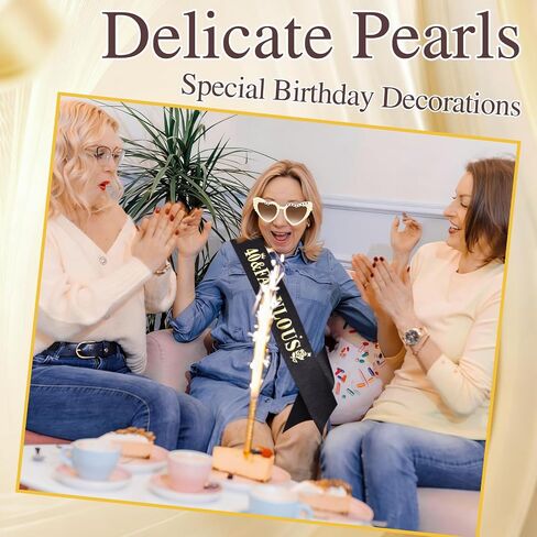 Chanaco 40th Birthday Decoration for Women 40 & Fabulous Birthday Queen Sash and Sunglasses Gold Pearl Heart Sunglasses Black Glitter Sash Gift Set Outfit for Party Decoration in Kuwait