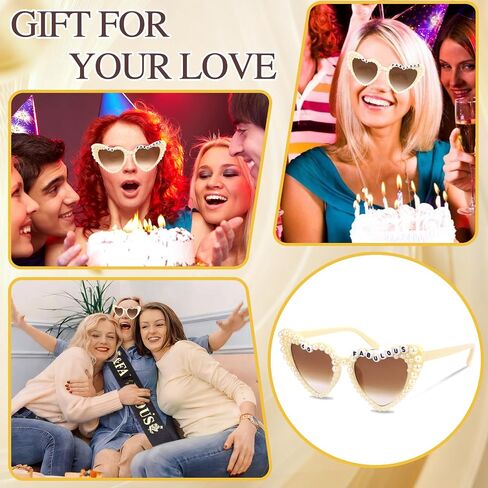 Chanaco 40th Birthday Decoration for Women 40 & Fabulous Birthday Queen Sash and Sunglasses Gold Pearl Heart Sunglasses Black Glitter Sash Gift Set Outfit for Party Decoration in Kuwait