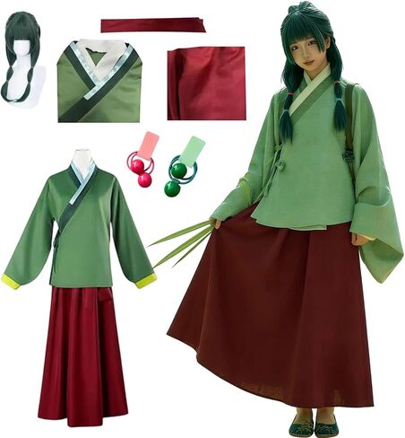Julysky Ladies' Green Top, Red Pants With Accessories, Halloween Hanfu Complete Set in Kuwait