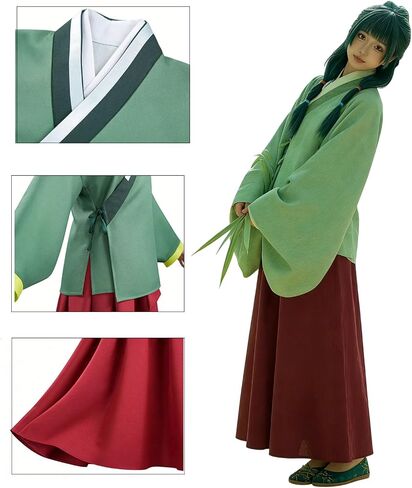Julysky Ladies' Green Top, Red Pants With Accessories, Halloween Hanfu Complete Set in Kuwait