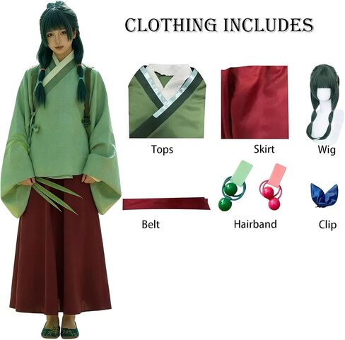 Julysky Ladies' Green Top, Red Pants With Accessories, Halloween Hanfu Complete Set in Kuwait