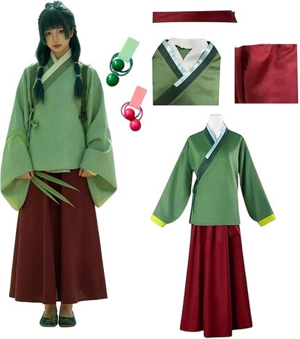 Julysky Ladies' Green Top, Red Pants With Accessories, Halloween Hanfu Complete Set in Saudi Arabia