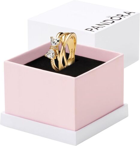 PANDORA-Sparkling Bow & Crossover Band Ring-Gold plated-With Gift Box in Saudi Arabia