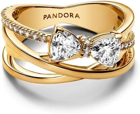 PANDORA-Sparkling Bow & Crossover Band Ring-Gold plated-With Gift Box in Saudi Arabia