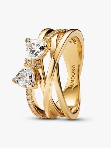 PANDORA-Sparkling Bow & Crossover Band Ring-Gold plated-With Gift Box in Saudi Arabia