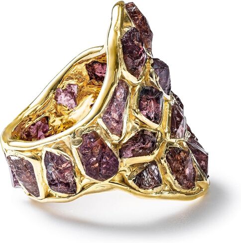 GERMAN KABIRSKI Kelea Handcrafted Ring with Rough Pyrope Garnet in 14K Gold Plated Silver, Size 5-9 in Saudi Arabia