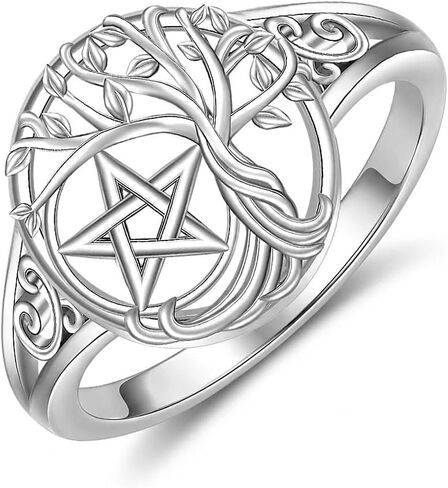 Pentagram Ring Pentacle Tree of Life Ring for Women Family Pentagram Jewelry Amulet Birthday Gifts in Saudi Arabia
