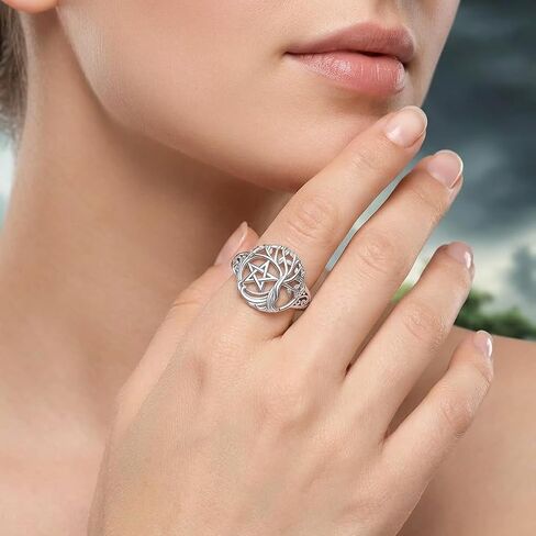 Pentagram Ring Pentacle Tree of Life Ring for Women Family Pentagram Jewelry Amulet Birthday Gifts in Saudi Arabia