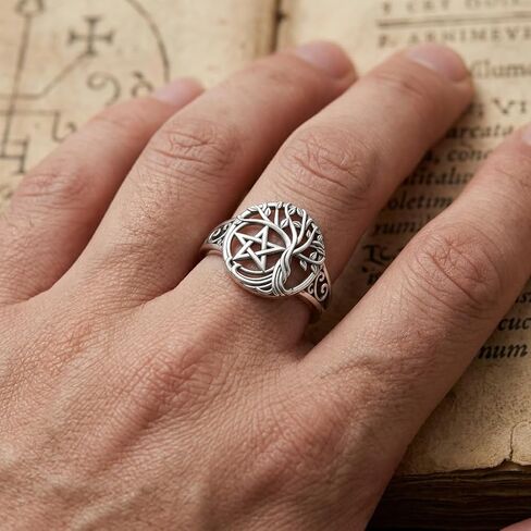 Pentagram Ring Pentacle Tree of Life Ring for Women Family Pentagram Jewelry Amulet Birthday Gifts in Saudi Arabia