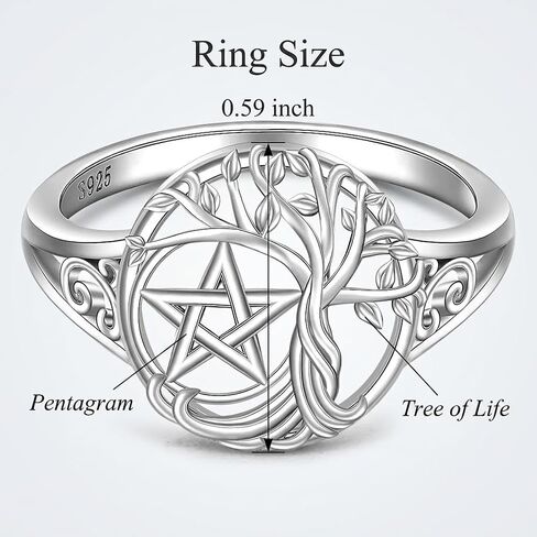 Pentagram Ring Pentacle Tree of Life Ring for Women Family Pentagram Jewelry Amulet Birthday Gifts in Saudi Arabia