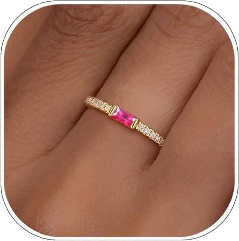 RLMOON Birthstone Gold Rings for Women Non Tarnish 14K Gold Plated Eternity Stackable Rings Dainty CZ Gemstone Engagement Rings Wedding Band Jewelry Gifts Size 4-10 in Kuwait