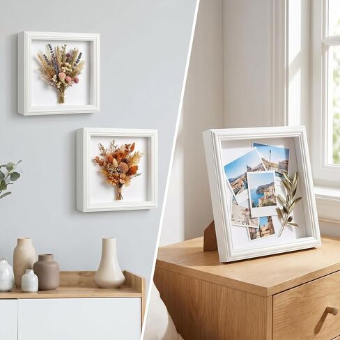 Shadow Box Frame with Shatter-Resistant Glass - 1.2" Deep Vintage Shadow Boxes Display Cases Suitable for Dried Flowers, Baby, Wedding, Graduation (White-3Pcs, 8"X 8") in Saudi Arabia