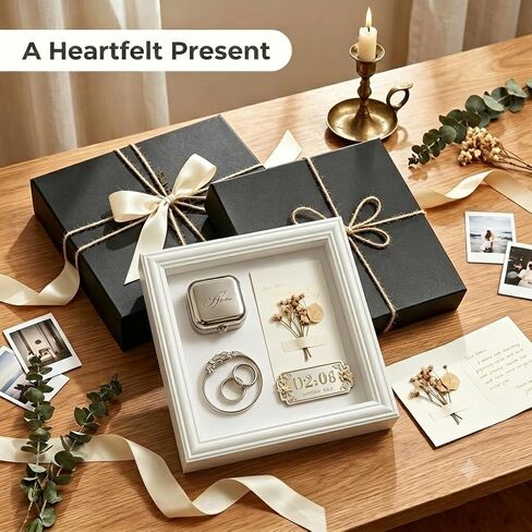 Shadow Box Frame with Shatter-Resistant Glass - 1.2" Deep Vintage Shadow Boxes Display Cases Suitable for Dried Flowers, Baby, Wedding, Graduation (White-3Pcs, 8"X 8") in Saudi Arabia