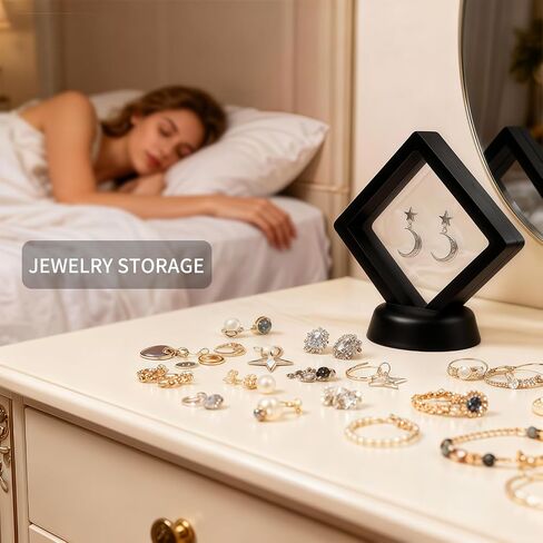 80 Pcs 3D Floating Frame Display Case, Challenge Coin Display Holder Stands, Clear PE Film Jewelry Shadow Box for Pins, AA Medallion, Military Medal, Shells, Rocks, Fossils, 2.8x2.8x0.8 Inch, Black. in Kuwait