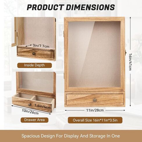 16 x 11 Inch Shadow Box Display Case with Drawer, Deep Shadow Box Frame with Front Acrylic Window, Wooden Shadow Box Display Case for Keepsakes, Photos, Dried Flowers and Collectibles in Saudi Arabia