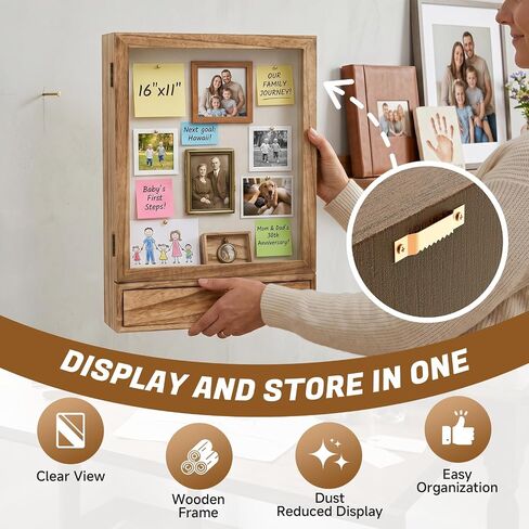 16 x 11 Inch Shadow Box Display Case with Drawer, Deep Shadow Box Frame with Front Acrylic Window, Wooden Shadow Box Display Case for Keepsakes, Photos, Dried Flowers and Collectibles in Saudi Arabia