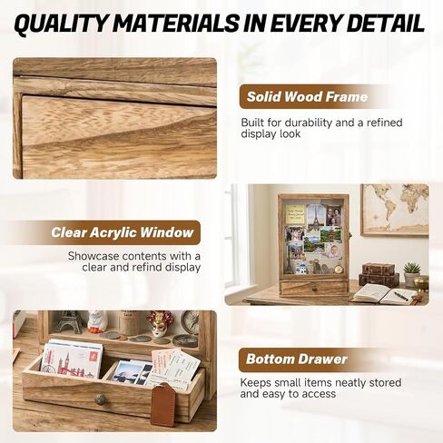 16 x 11 Inch Shadow Box Display Case with Drawer, Deep Shadow Box Frame with Front Acrylic Window, Wooden Shadow Box Display Case for Keepsakes, Photos, Dried Flowers and Collectibles in Saudi Arabia