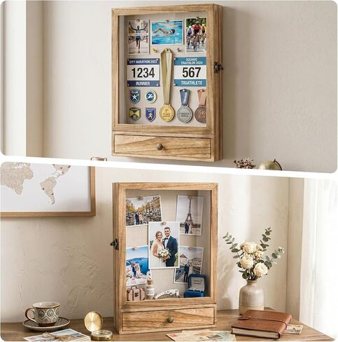 16 x 11 Inch Shadow Box Display Case with Drawer, Deep Shadow Box Frame with Front Acrylic Window, Wooden Shadow Box Display Case for Keepsakes, Photos, Dried Flowers and Collectibles in Saudi Arabia