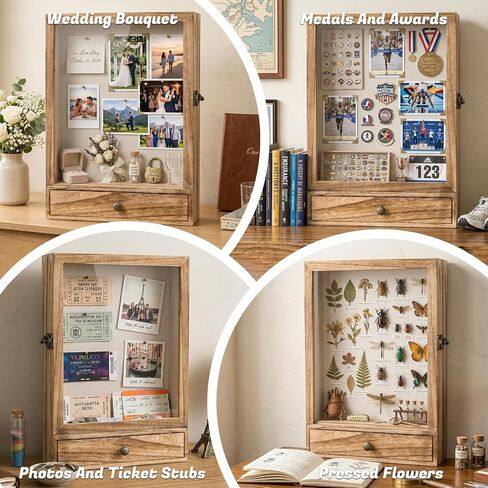 16 x 11 Inch Shadow Box Display Case with Drawer, Deep Shadow Box Frame with Front Acrylic Window, Wooden Shadow Box Display Case for Keepsakes, Photos, Dried Flowers and Collectibles in Saudi Arabia