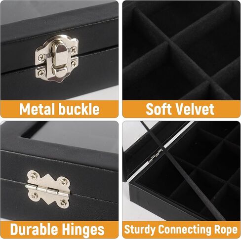 2 Pack Rock Collection Display Case, 36 Grids PU Leather Rock Collection Box with Glass Lid and Velvet Lining, Crystal Storage Organizer for Gemstones, Tumbled Stones, Minerals, Fossil (Black) in Saudi Arabia