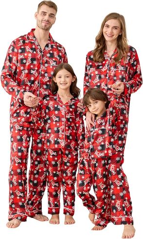 Satin Family Christmas Pajamas Set, Soft Button Down Holiday Sleepwear Matching PJs for Couple Men Women Jammies Party in Saudi Arabia