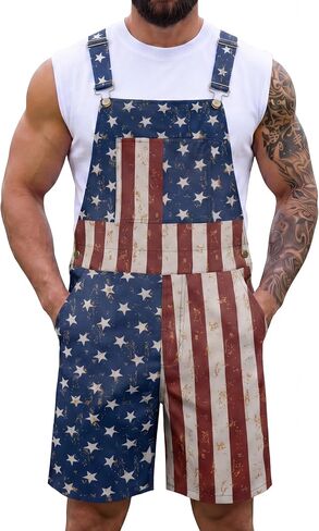 American Flag Overall Shorts for Men Romper Adjustable Straps Button July 4th Denim Bib Outfits in Saudi Arabia