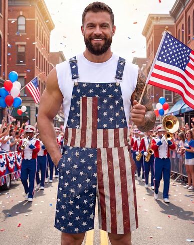 American Flag Overall Shorts for Men Romper Adjustable Straps Button July 4th Denim Bib Outfits in Saudi Arabia