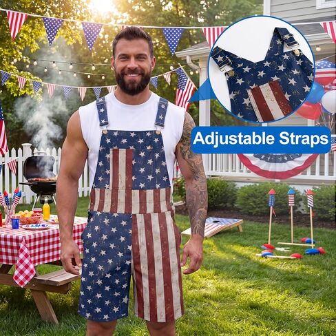 American Flag Overall Shorts for Men Romper Adjustable Straps Button July 4th Denim Bib Outfits in Saudi Arabia