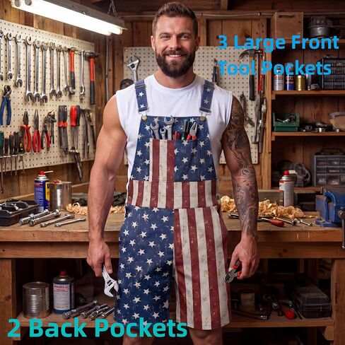 American Flag Overall Shorts for Men Romper Adjustable Straps Button July 4th Denim Bib Outfits in Saudi Arabia