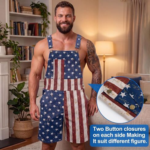 American Flag Overall Shorts for Men Romper Adjustable Straps Button July 4th Denim Bib Outfits in Saudi Arabia