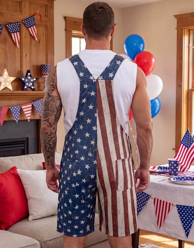 American Flag Overall Shorts for Men Romper Adjustable Straps Button July 4th Denim Bib Outfits in Saudi Arabia