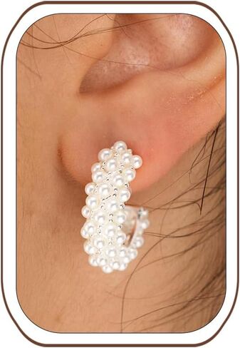 LLWOM Vintage Earrings,14k Gold Plated Gold Pearl,Moon, Star,Flower Earrings Hypoallergenic Lightweight Hoops Gifts in Saudi Arabia