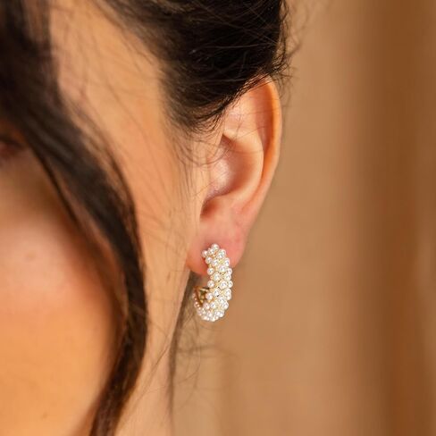 LLWOM Vintage Earrings,14k Gold Plated Gold Pearl,Moon, Star,Flower Earrings Hypoallergenic Lightweight Hoops Gifts in Saudi Arabia