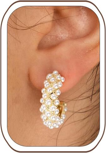 LLWOM Vintage Earrings,14k Gold Plated Gold Pearl,Moon, Star,Flower Earrings Hypoallergenic Lightweight Hoops Gifts in Saudi Arabia