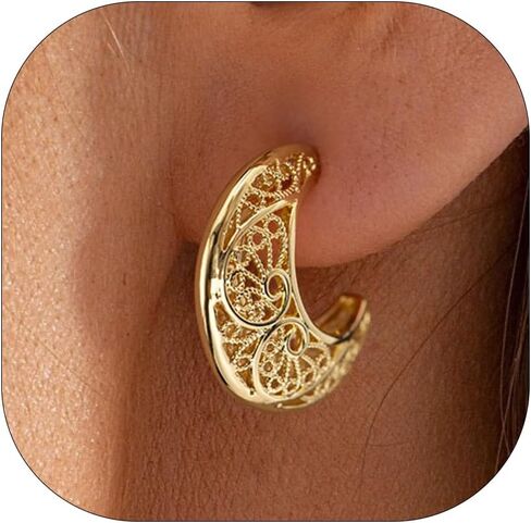 LLWOM Vintage Earrings,14k Gold Plated Gold Pearl,Moon, Star,Flower Earrings Hypoallergenic Lightweight Hoops Gifts in Saudi Arabia