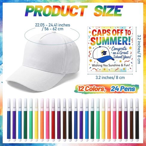 Cuffbow 12 Sets End of Year Gifts DIY White Plain Baseball Cap for Tie Dye Kit Adjustable Painting Sports Caps with Watercolor Pens and Cards Forclassroom Graduation Student Gifts Tie Dye in Kuwait