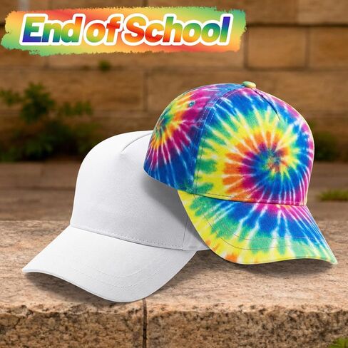 Cuffbow 12 Sets End of Year Gifts DIY White Plain Baseball Cap for Tie Dye Kit Adjustable Painting Sports Caps with Watercolor Pens and Cards Forclassroom Graduation Student Gifts Tie Dye in Kuwait