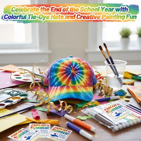 Cuffbow 12 Sets End of Year Gifts DIY White Plain Baseball Cap for Tie Dye Kit Adjustable Painting Sports Caps with Watercolor Pens and Cards Forclassroom Graduation Student Gifts Tie Dye in Kuwait
