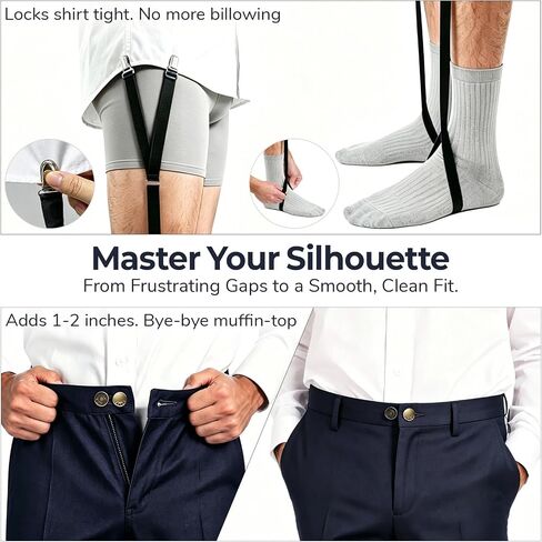 Shirt Stays for Men - Elastic Foot Loop Shirt Garters with Collar Stays, Tie Clips, Button Extenders in Saudi Arabia