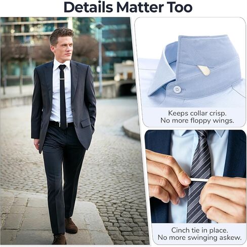 Shirt Stays for Men - Elastic Foot Loop Shirt Garters with Collar Stays, Tie Clips, Button Extenders in Saudi Arabia
