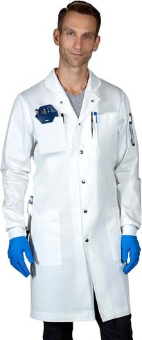 The Lab Coat Project - 100% Cotton Chemistry Men's 6-Pocket Long, Fitted with Snaps, Cuffed Sleeves, Howie Collar, & Belt in Saudi Arabia