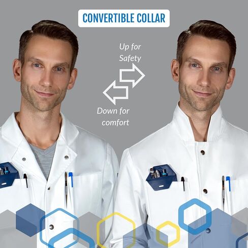 The Lab Coat Project - 100% Cotton Chemistry Men's 6-Pocket Long, Fitted with Snaps, Cuffed Sleeves, Howie Collar, & Belt in Saudi Arabia